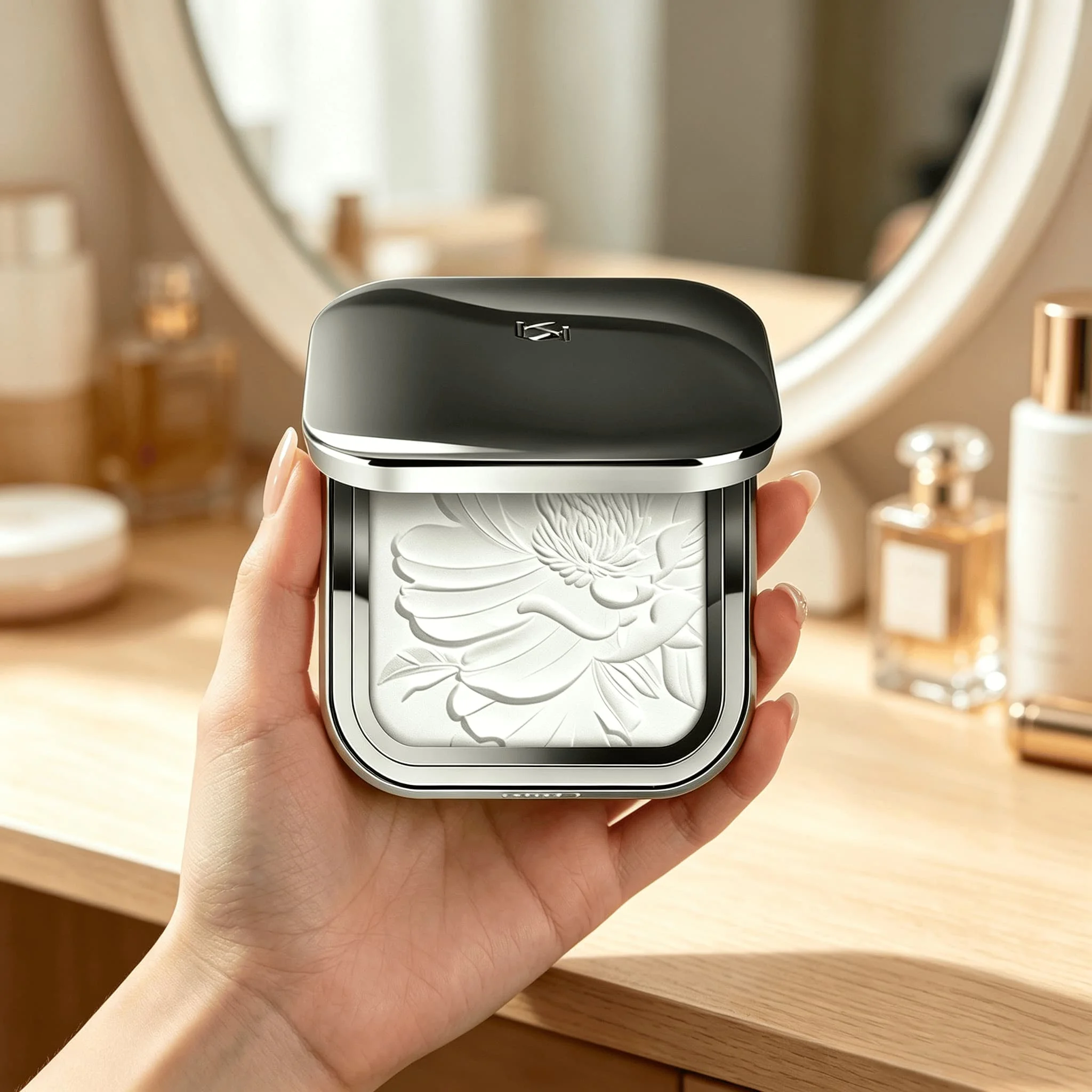 Фото Компактная пудра KIKO Embossed Lotus White с шелковистой текстурой, контролирующая жирность, с длительным перламутровым финишем для идеального макияжа. №3