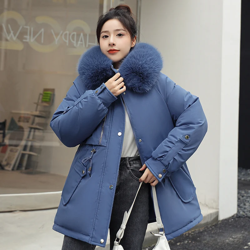 -30centigrade Winter Jacket Women Fleece Lining Fur Hooded Cotton Padded Warm Solid Parka Windproof Overcoat Outerwear Sales