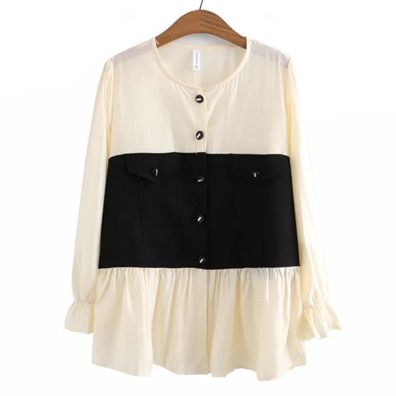 

6XL Plus Size Women Shirt 2023 Spring Summer Puff Sleeve O-Neck Tops Loose Chiffon Blouses Oversized Curve Clothes