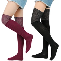 thigh high stockings women winter warm ladies girls black white black above over knee socks long female foot leg warmer fashion