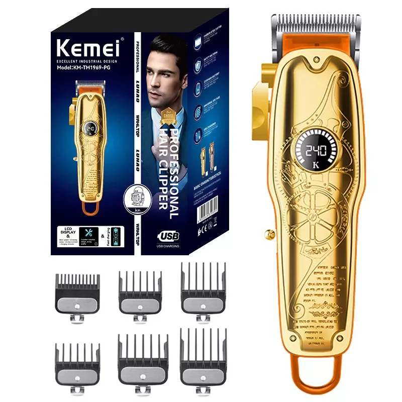 Original kemei adjustable powerful electric hair clipper professional barber cordless hair trimmer beard haircut rechargeable enlarge