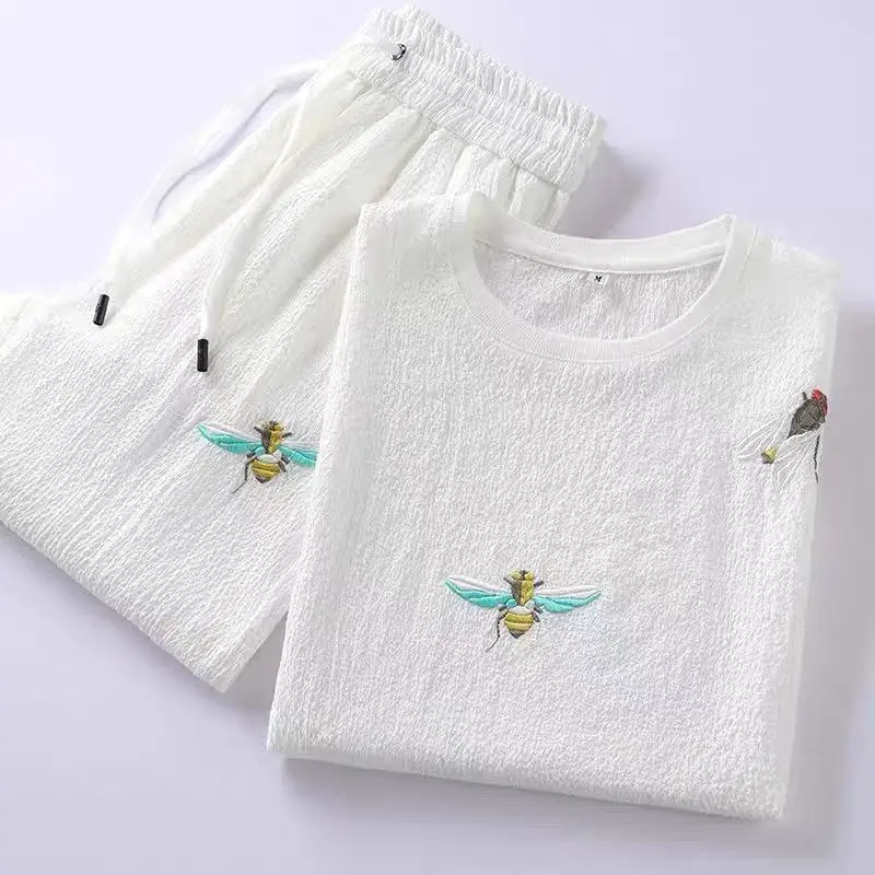 Men's Summer High-end Sports Suit Fashion Embroidery Casual Short-sleeved Trousers Two-piece Set