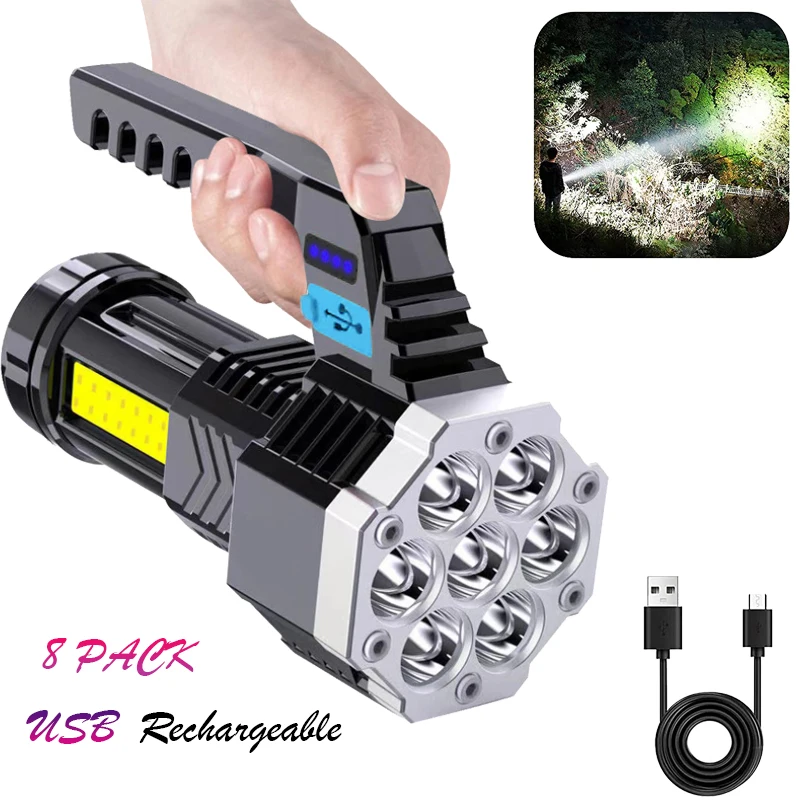 

8 PACK High Power Rechargeable Led Flashlights 7LED Camping Torch With COB Light Outdoor 40000LM Lightweight Portable Lighting