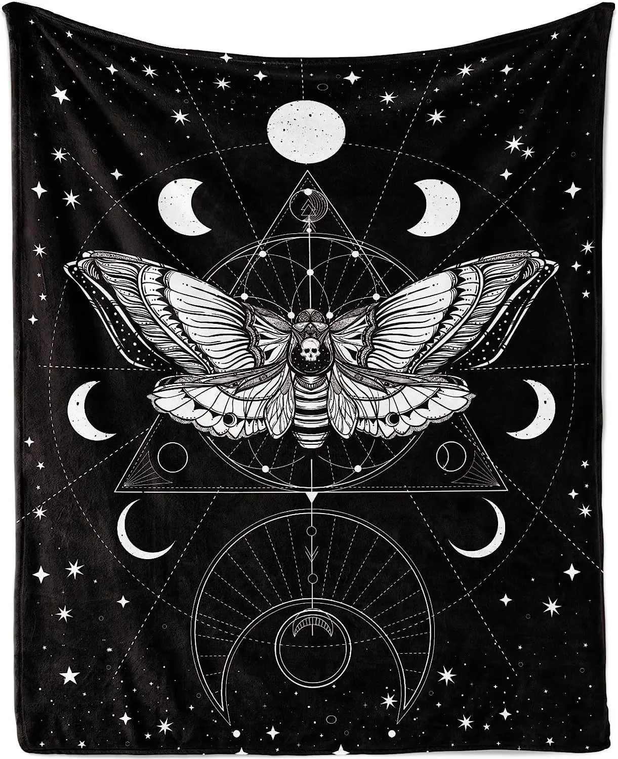 

Death Moth Throw Blanket, Soft Gothic Moth Flannel Blanket, Cozy Plush Death Skull Blanket Boho Sun and Moon Blanket,
