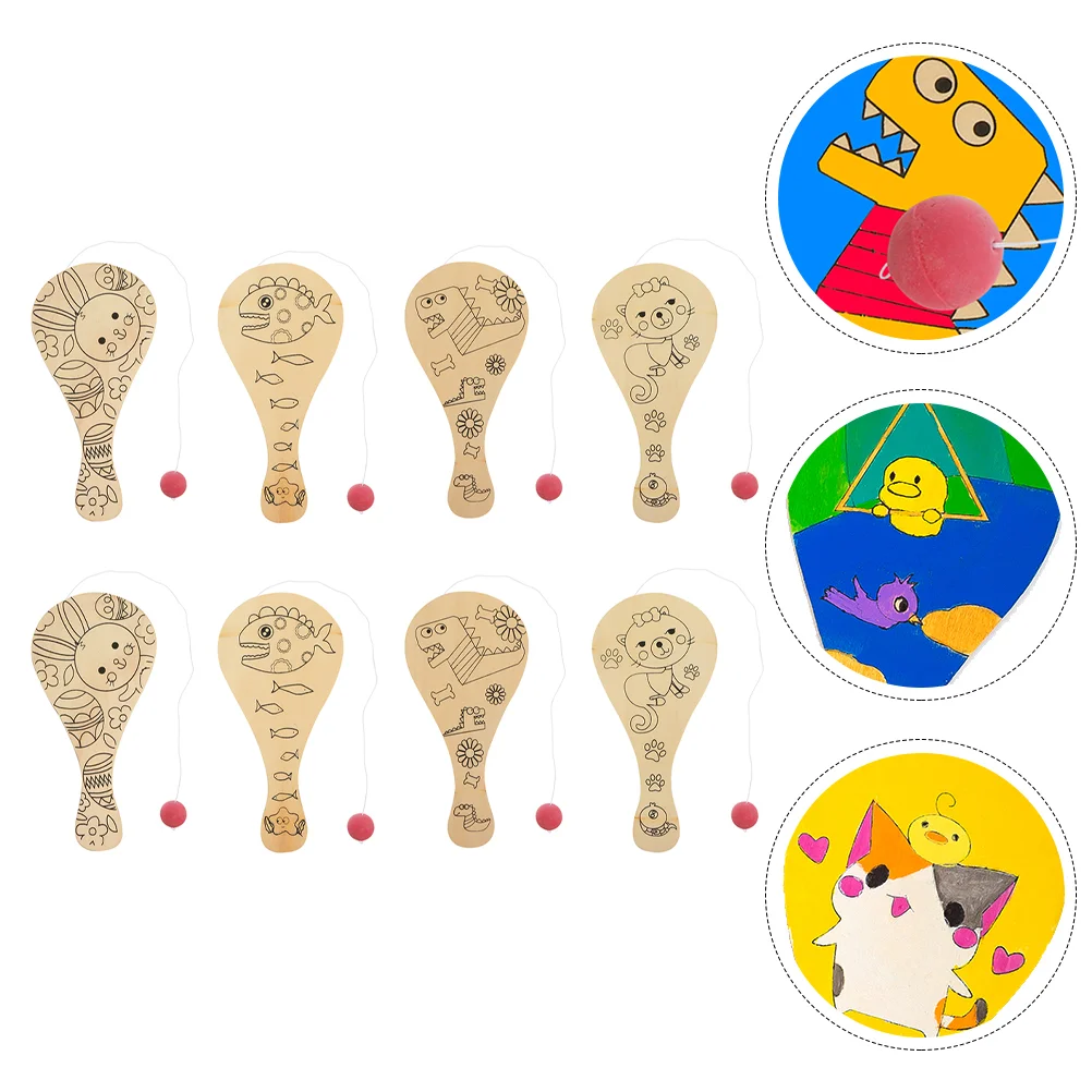 

8 Pcs Graffiti Blank Racket Wooden Paddles Toy Puzzles Kids Draw Unfinished Paintable Child Jigsaw