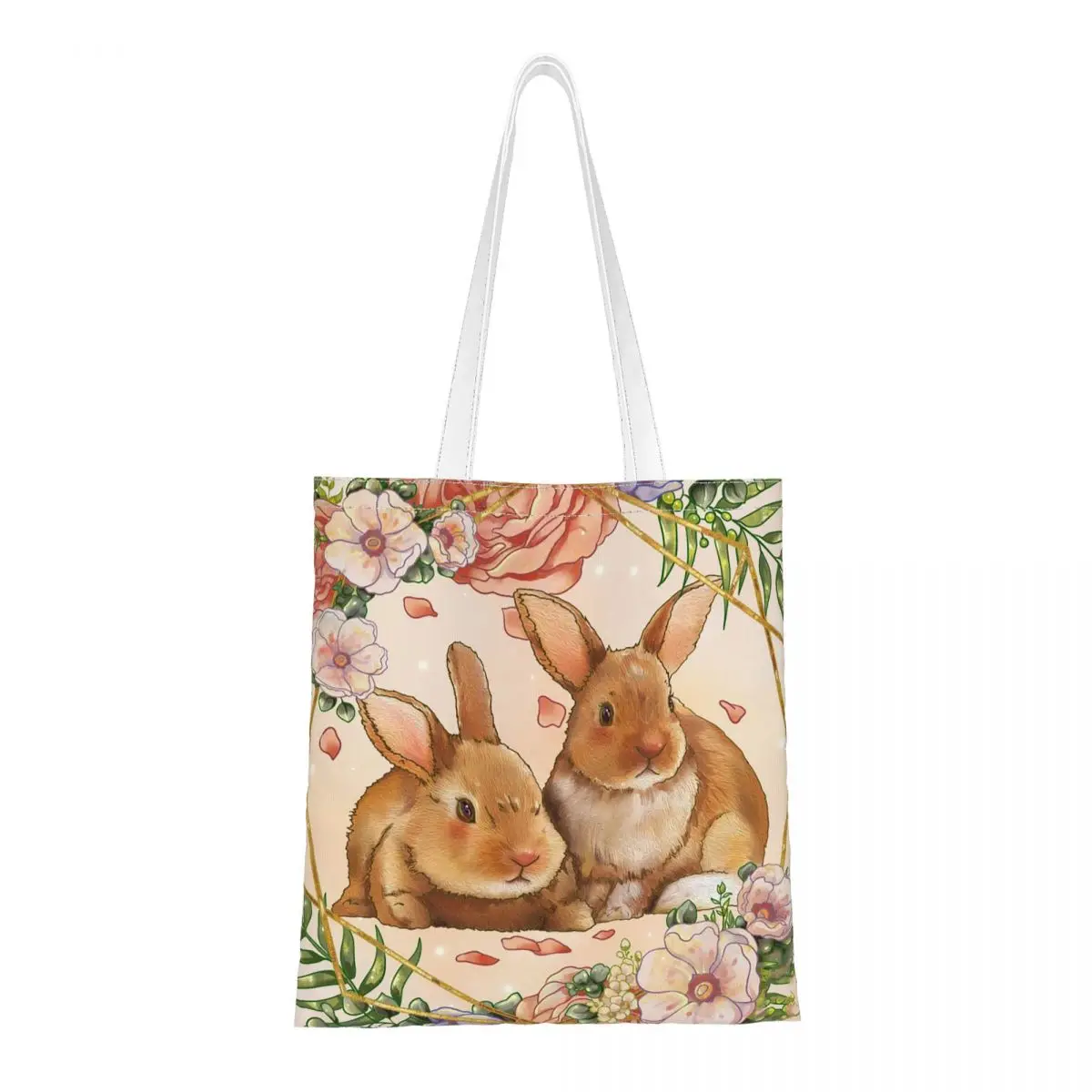 

Colorful Bunny Flower Harajuku Shoulder Bag Female Shoulder Bag Easter Rabbit Eggs Large Capacity Handbag Foldable Shopper Bag