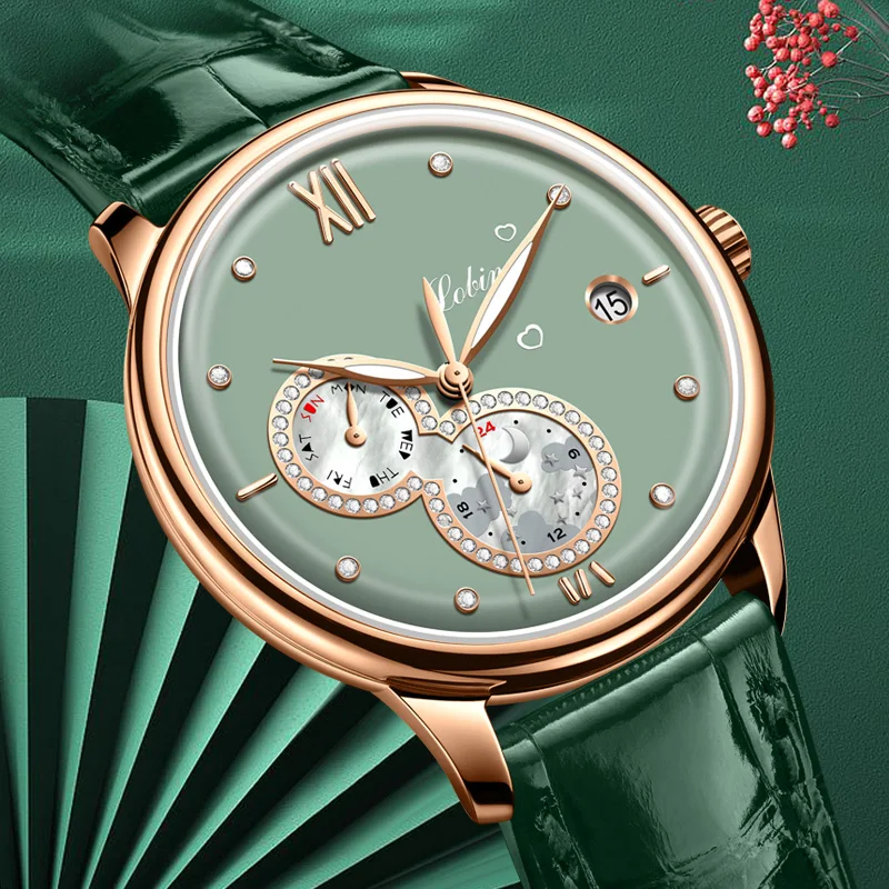 

LOBINNI Luxury Brand Women Mechanical Watches 50M Waterproof Wristwatch Automatic Self-Wind Calendar Date Female Clocks Relogio