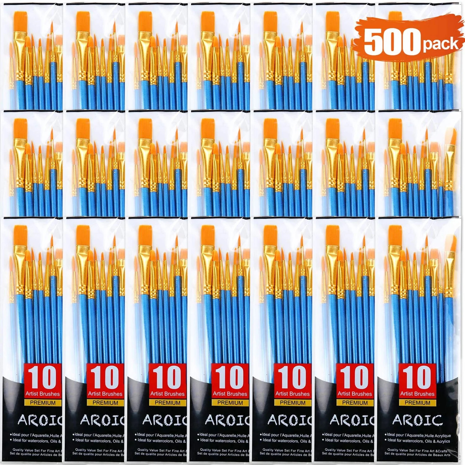 

Набор кистей для рисования акриловыми, 50 упаковок/500 шт., нейлоновые кисти для волос, универсальные профессиональные наборы для рисования