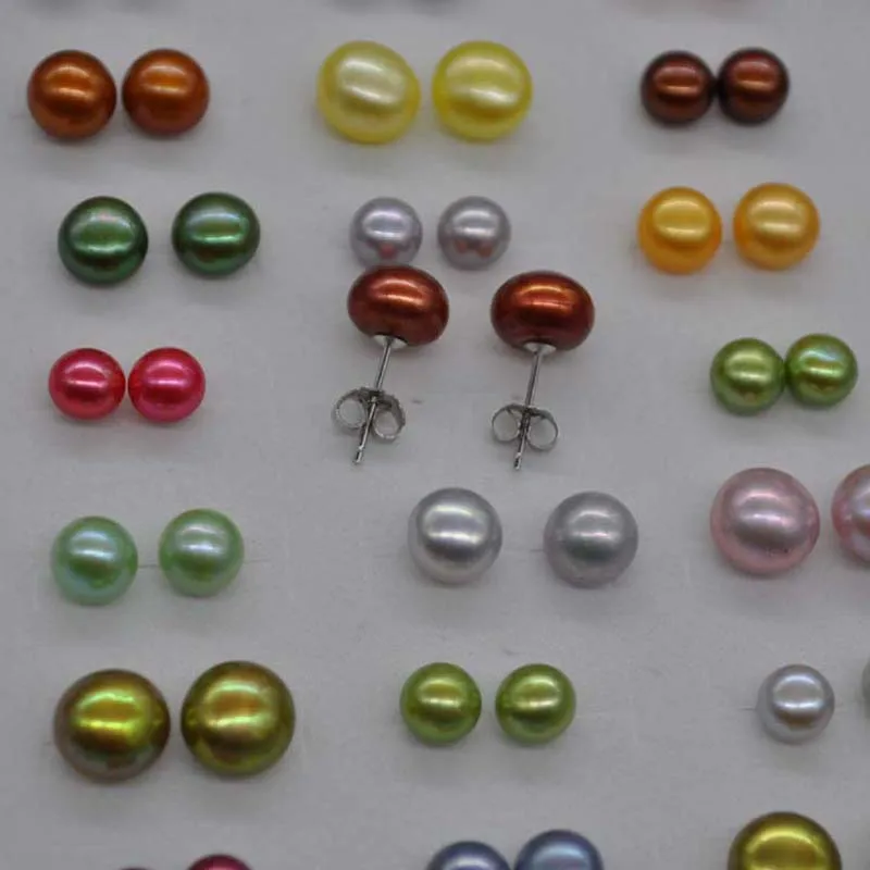 Разноцветные серьги-шпильки с пресноводной жемчужиной, 30 пар, 6-9 мм