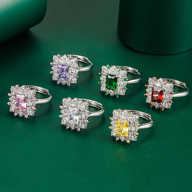 

Uilz Luxury Vintage Irregular Geometry Petal Open Rings for Women Wedding Adjustable Silver Color Big Zircon Crystal Rings