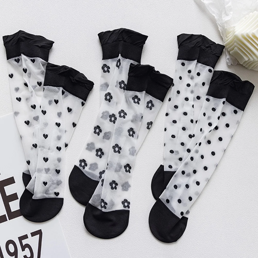 

3 Pairs Sheer Socks Summer Thin Mesh Lace Women Teen Girls Ankle Socks