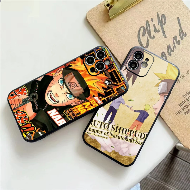 

Japan NARUTO Anime Phone Case For Funda iPhone 13 12 11 Pro Max 13 12 Mini X XR XS Max 6 6s 7 8 Plus Liquid Silicon Black Etui