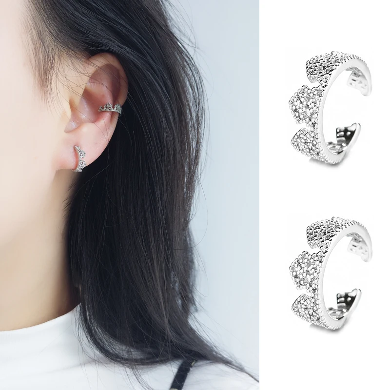 

Retro Style Silver Color Hollow Crown Earring Lace style No Ear Hole Ear Clip On Earring For Girl Women Students