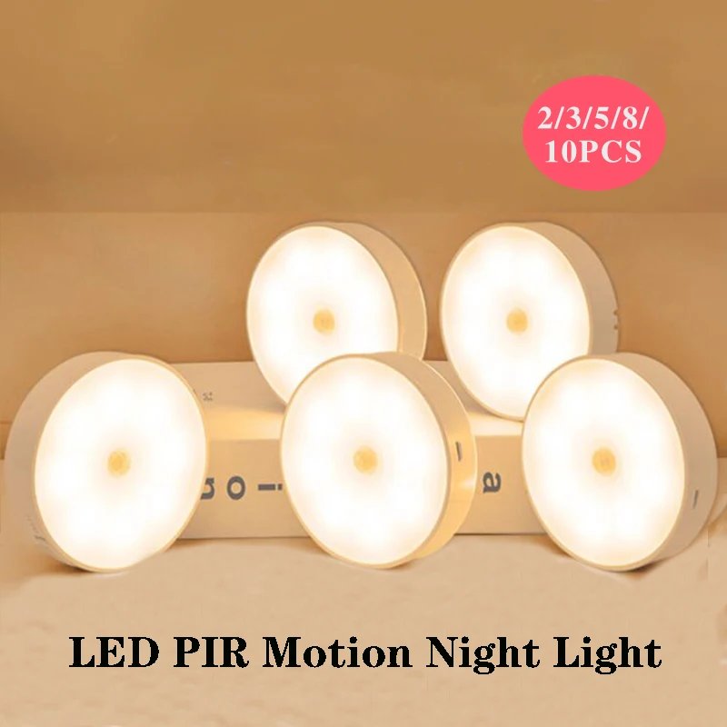 USB Rechargeable LED PIR Motion Sensor Night Light 8 Light Bead Cabinet Closet Wall Lamp For Home Kitchen Bedroom Corridor