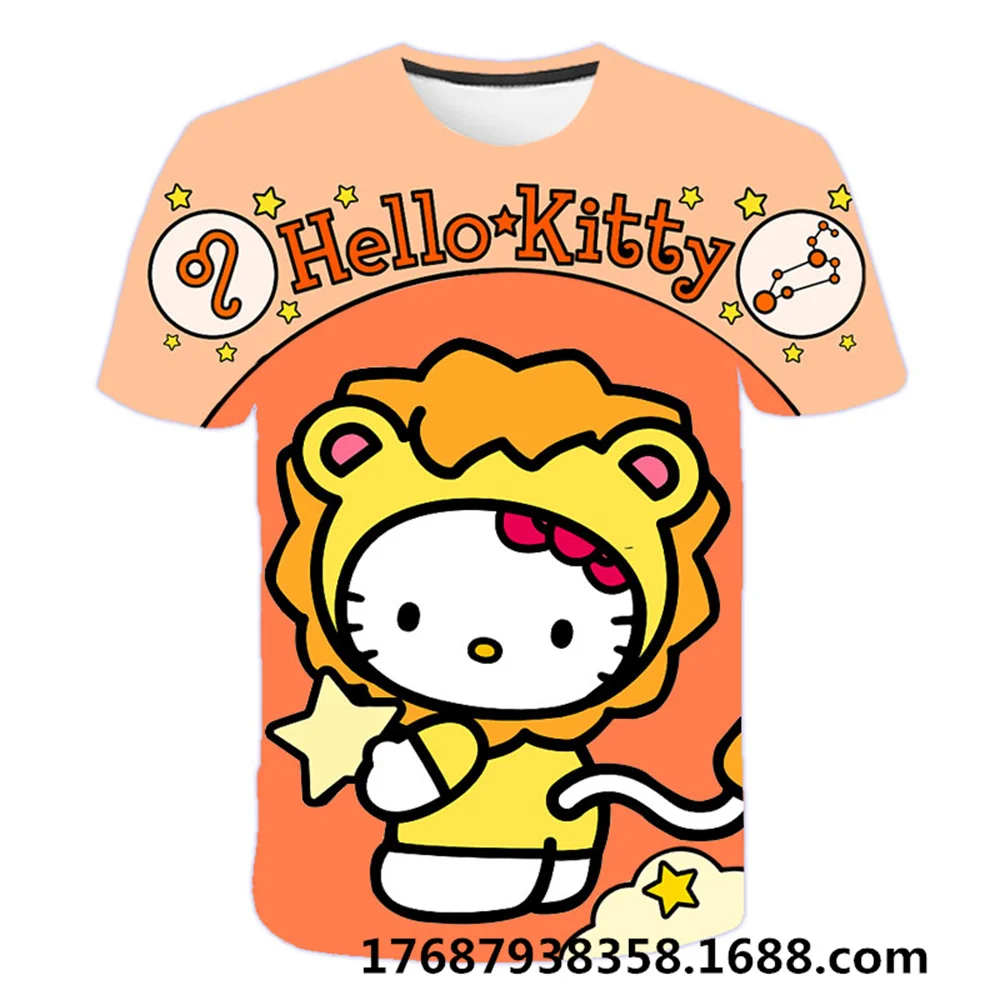 

Girls Hello Kitty Tshirt Kids Kawaii T shirt women summer y2k short sleeved sexy round neck T-shirts Tops