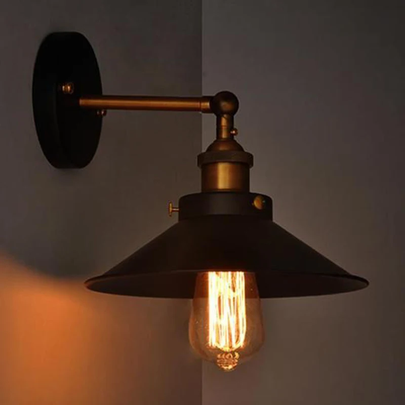

Industrial Black Wall Lamp Metal Creative Umbrella Vintage Loft Luminaire Wall Decor Bedroom Living Room Retro Light Vintage