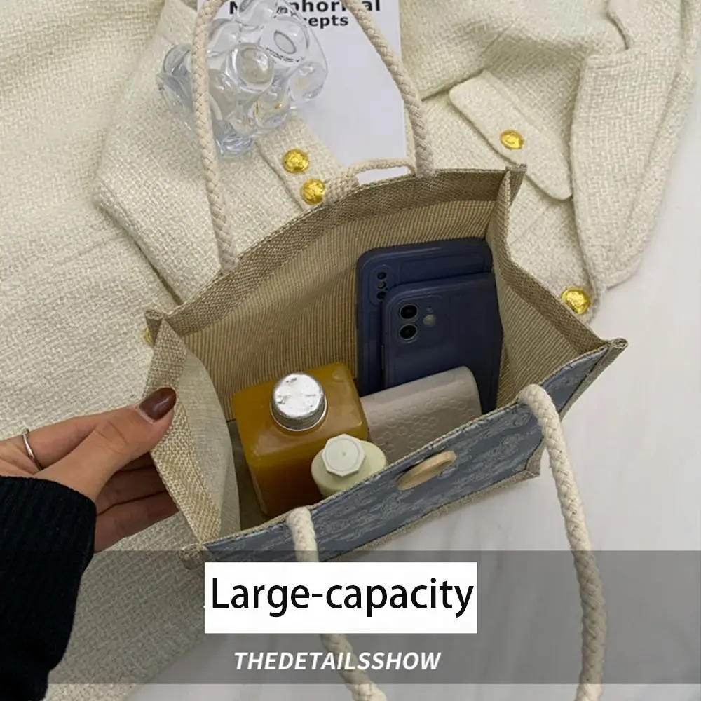 Большая Вместительная Льняная Холщовая Сумка-тоут С Кнопкой