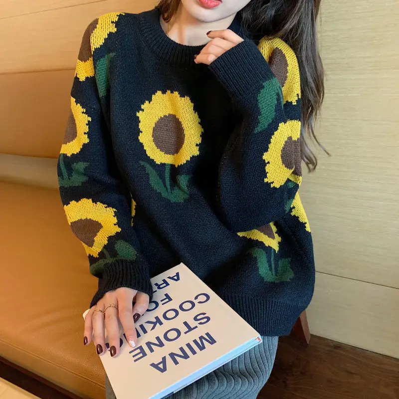 

Женский жаккардовый вязаный свитер с круглым вырезом