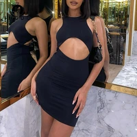 ingoo off the shoulder sexy cut out bodycon dress women backless sleeveless black dresses for party club outfits goth streetwear
