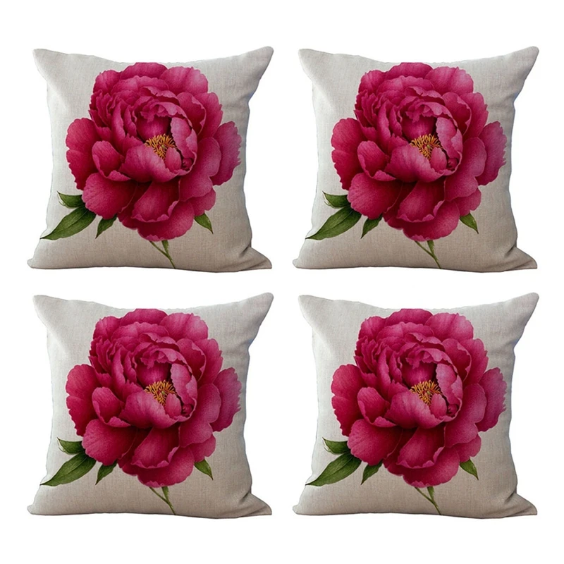 

4X Vintage Floral/Flower Flax Decorative Throw Pillow Case Cushion Cover Home Sofa Decorative Rose
