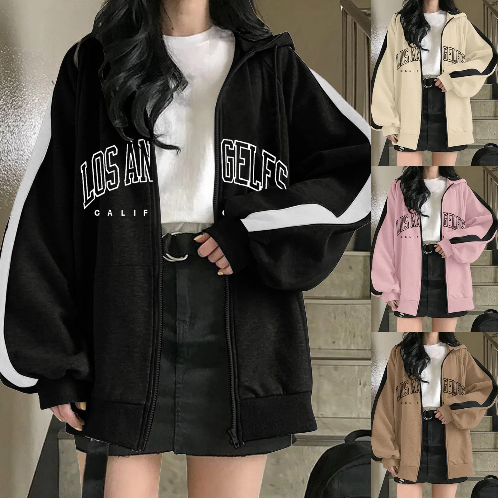 

Women Solid Color Zipper Hoodies Harajuku Y2k Drawstring Long Sleeve Hooded Sweatshirts Korean Casual Pocket Jacket Streetwear