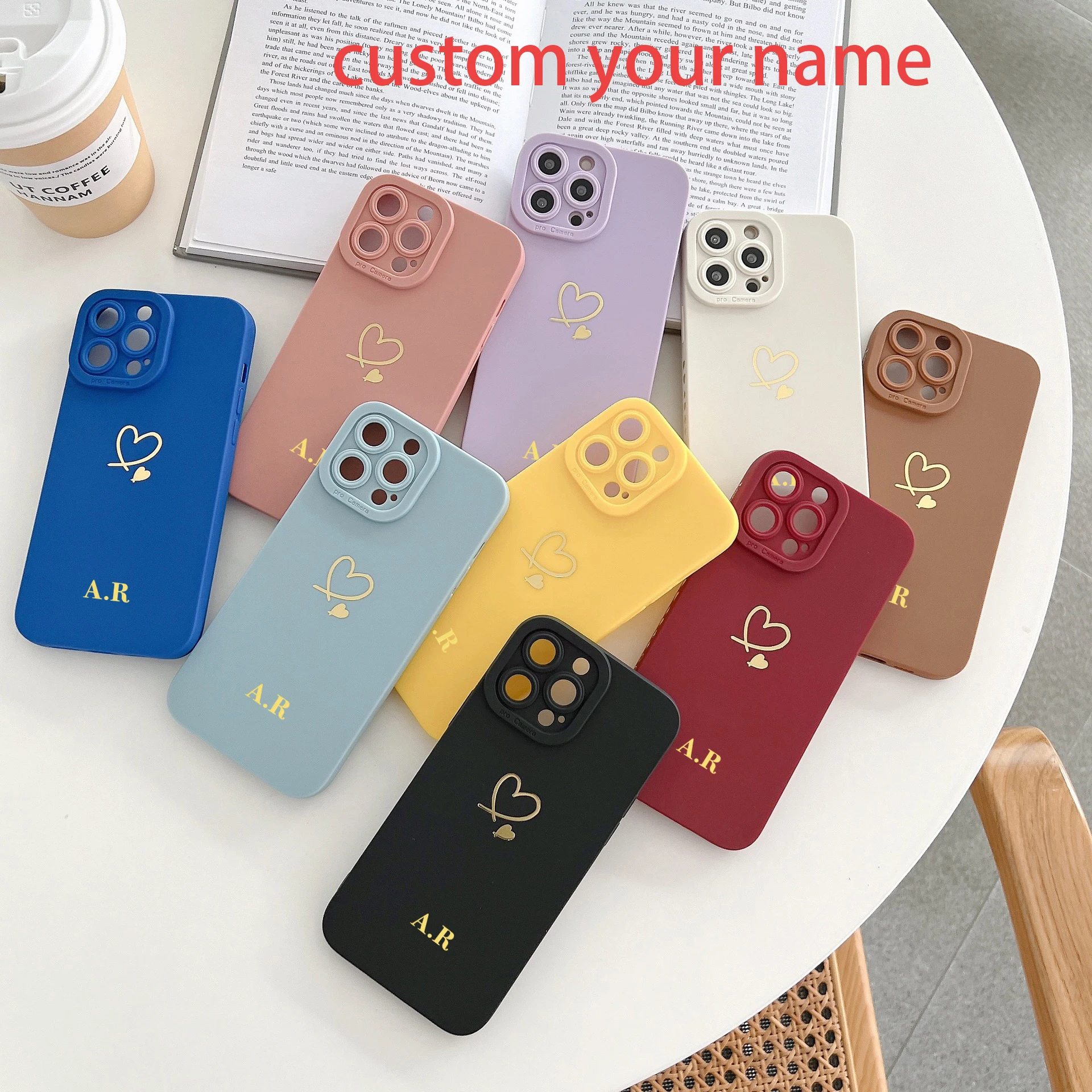 

Personalized Custom Gold Name Letter Heart Phone Case For iPhone 13 12 11 Pro Max X XR XS Max 7 8 Plus Angel Eye Silicone Cover
