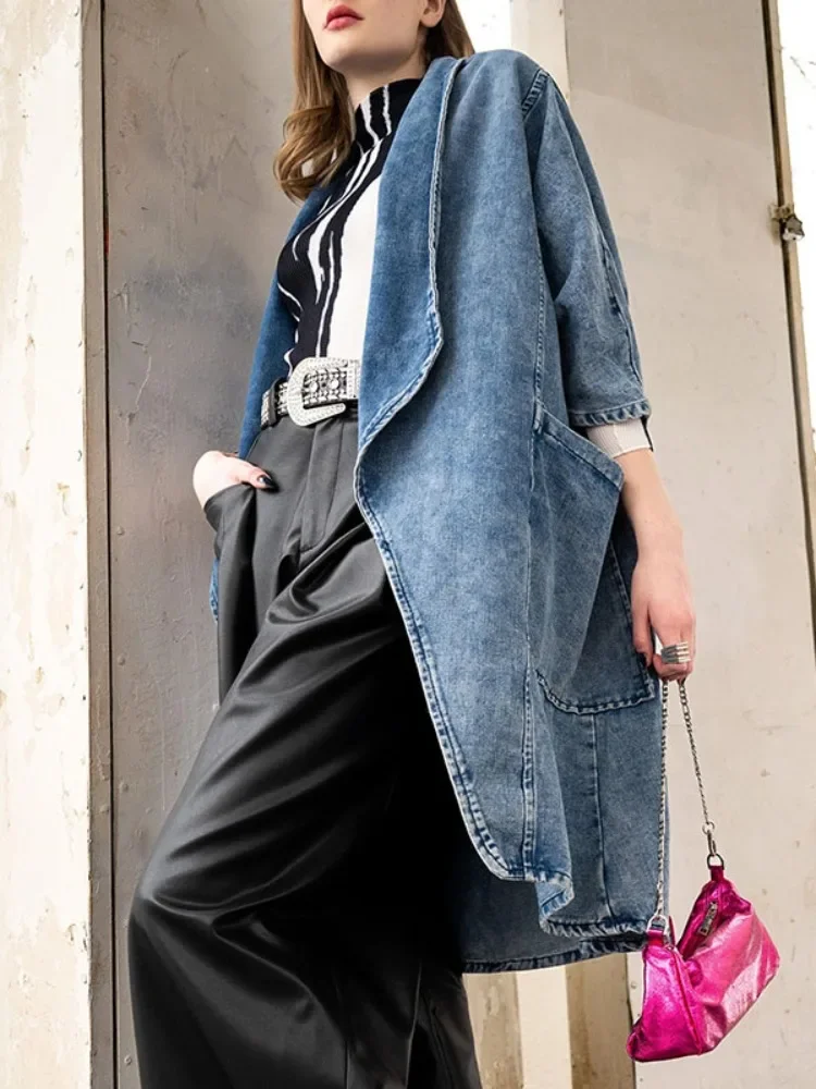 Модный женский джинсовый Тренч Missuoo 2024 осенняя Длинная Верхняя одежда с отложным