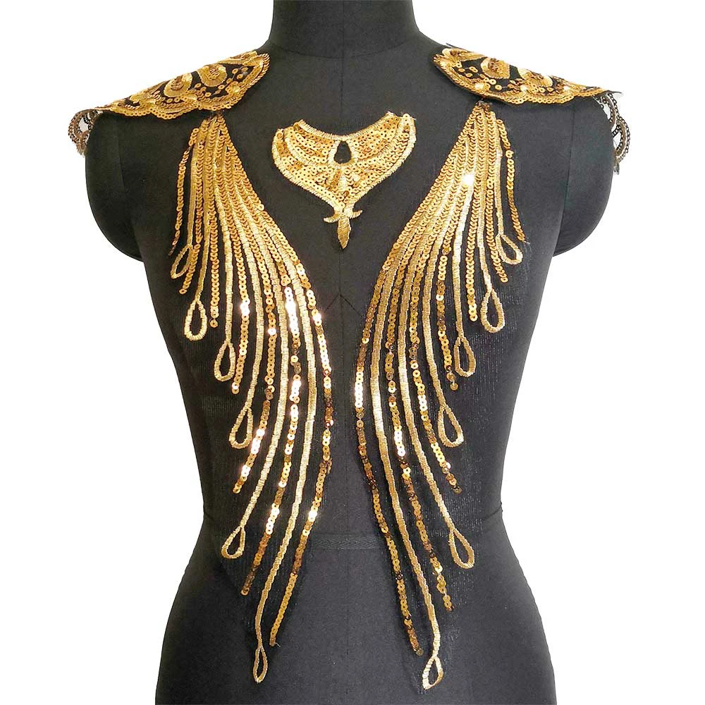 Черная вышитая кружевная блестящая нашивка с золотыми перьями Phonenix Tail корсажная ткань «сделай сам» Швейные нашивки для одежды «сделай сам» платье