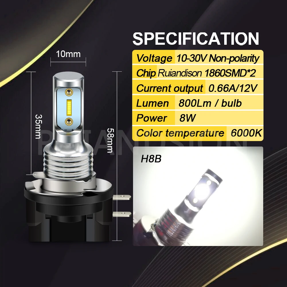 Светодиодная лампа RUIANDSION H8B H9B H11B, 6000 лм, автомобисветильник фара 8 Вт, высокая мощность, CSP, автомобильная противотумансветильник фара 10-30 в, K, 12 В, 24 В