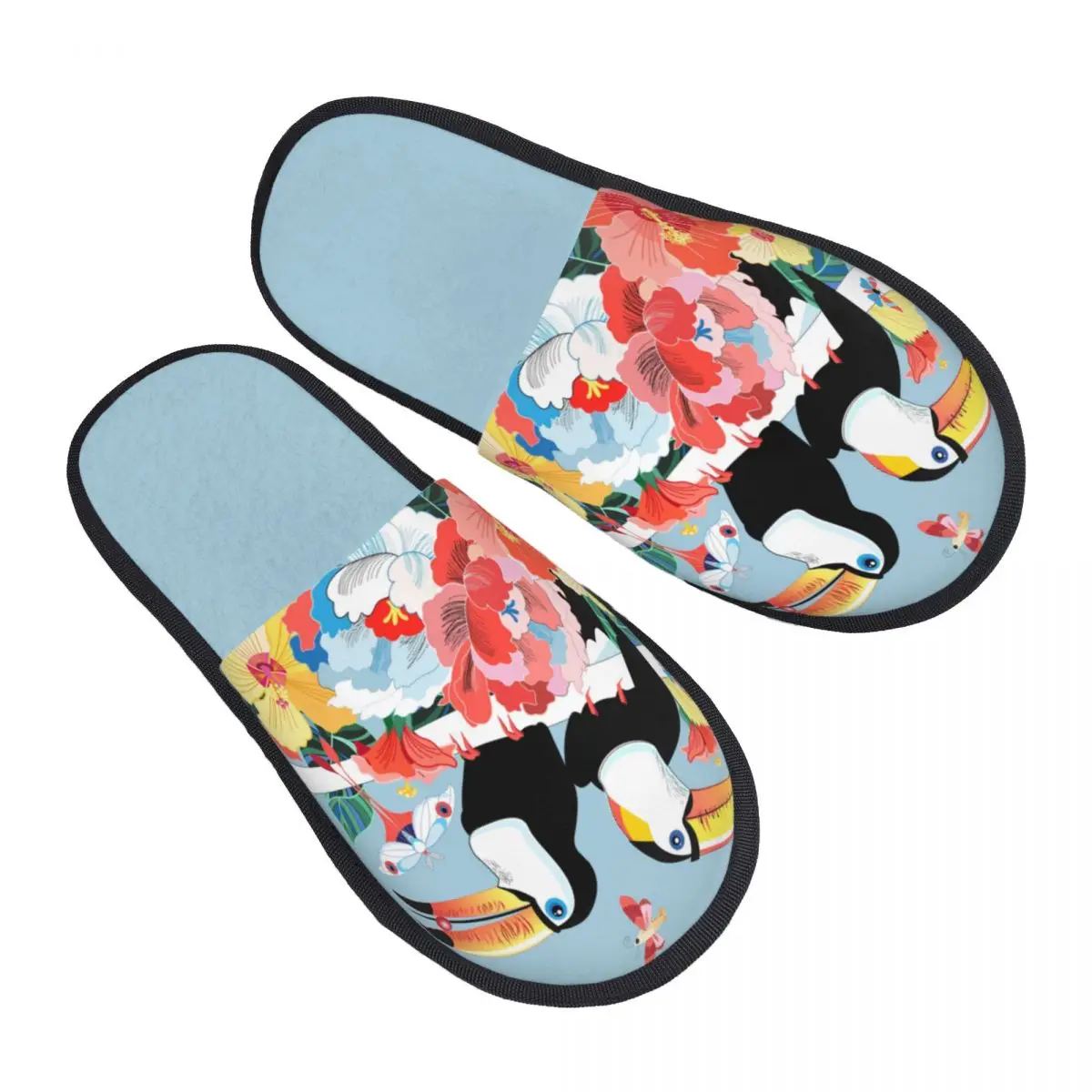

Funny Birds Toucans With Floral Slipper For Women Men Fluffy Winter Warm Slippers Indoor Slippers