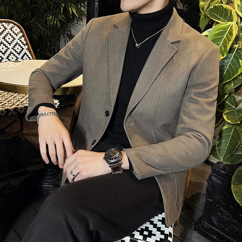 

2022 Autumn Winter Woolen Blazers Men Thicken Keep Warm Business Casual Suit Jacket Street Wear Social Banquet Tuxedo Dress Coat