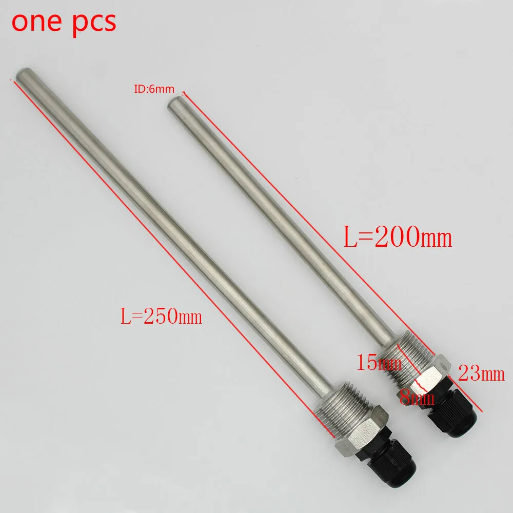 

Thermowell Immersion Sleeve Pocket Stainless Steel 304 BSP 1/2" for Max 6mm OD Wire PT100 PT1000 NTC10K NTC50K Pip L 200-400mm