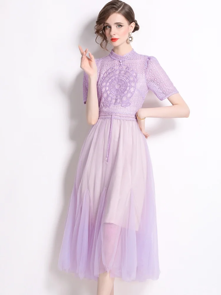 Женское платье в стиле пэчворк SMTHMA изысканное подиумное Сетчатое во французском