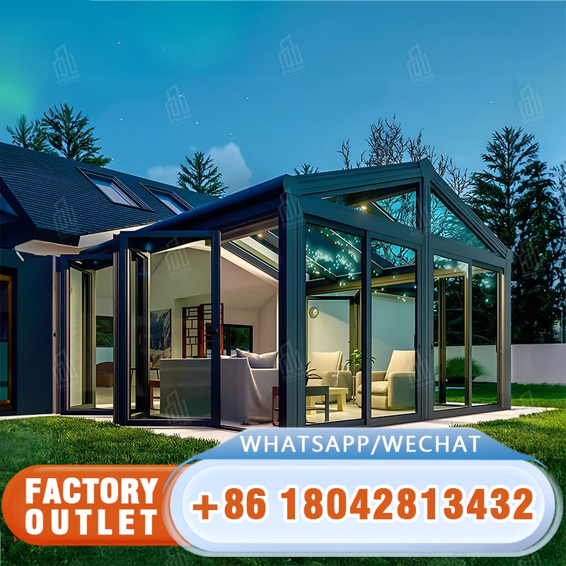 Выдвижная крыша стеклянная солнечная комната биоклиматическая беседка