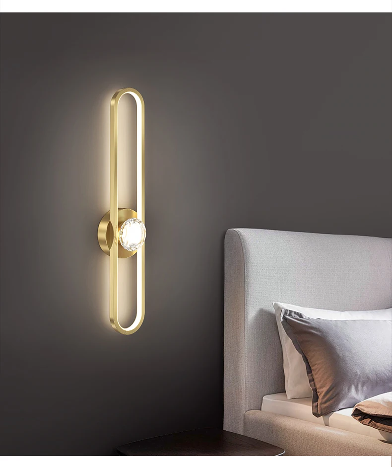 

Luxury Black Gold Wall Lamp Living Room Background Long Sconce Bedside Light Postmodern Minimalist LED Copper Wall Light