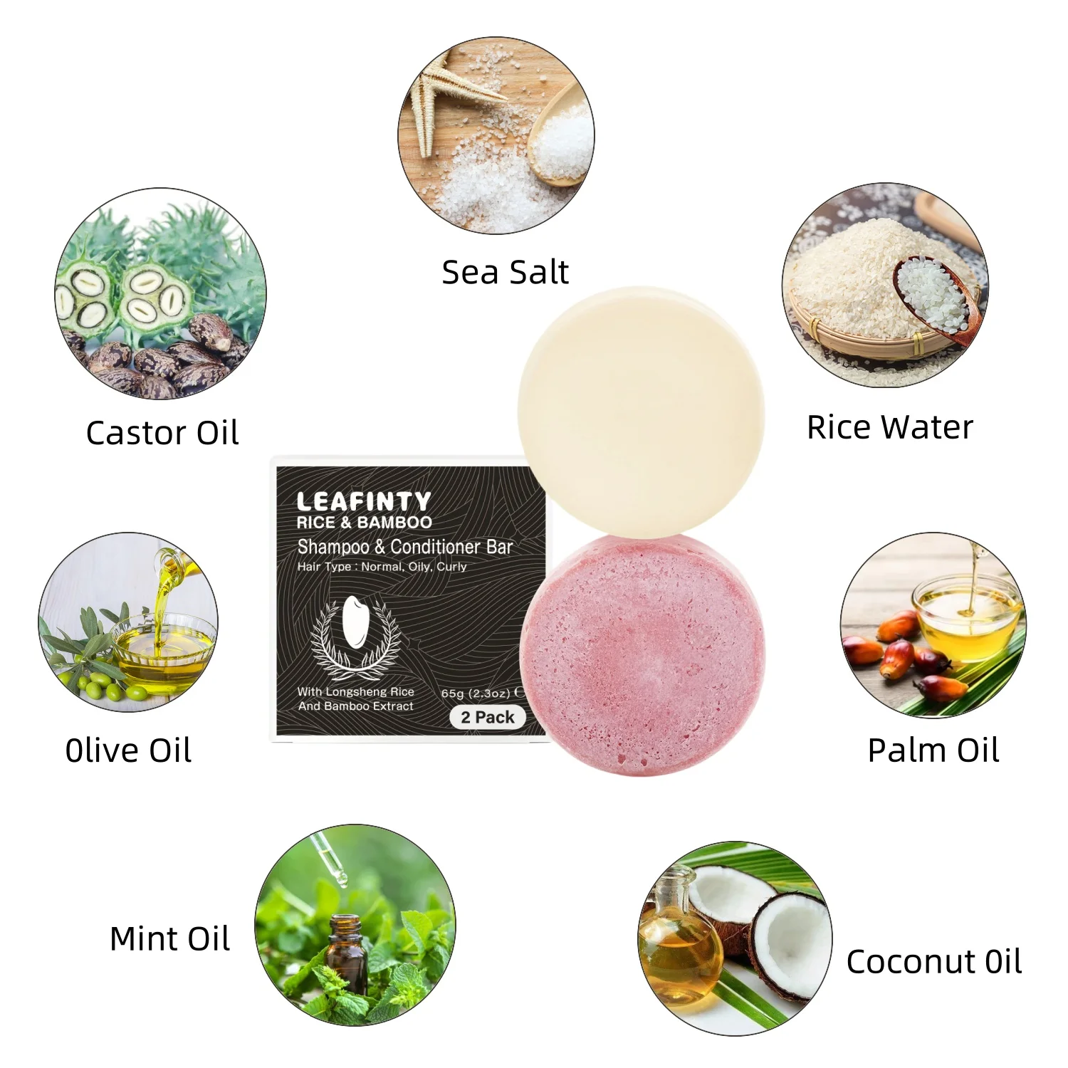 Фото LEAFINTY рис & бамбуковый шампунь & кондиционер Подходит для всех типов волос увлажняющий 65 г (2, 3 унции) 2 упаковки №2