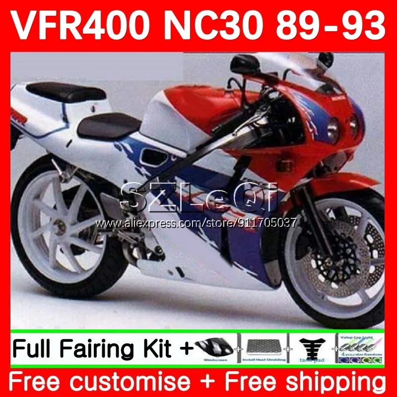

Сине-белый VFR400R для HONDA RVF VFR 400 VFR400 R RR 400R NC30 89 90 91 92 93 RVF400R 1989 1990 1991 1992 обтекатель 64LQ.0