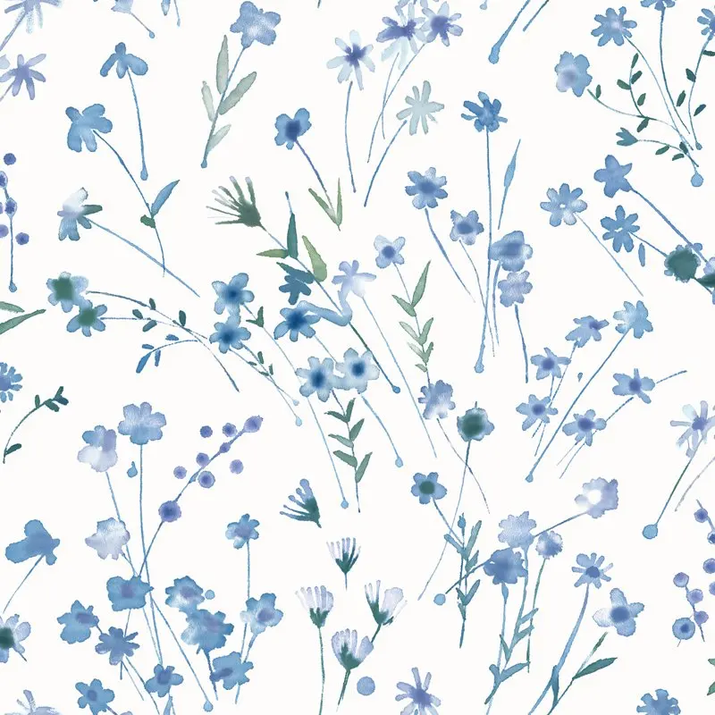

Heidi Blue Watercolor Florals Wallpaper Home Decor Wallpaper