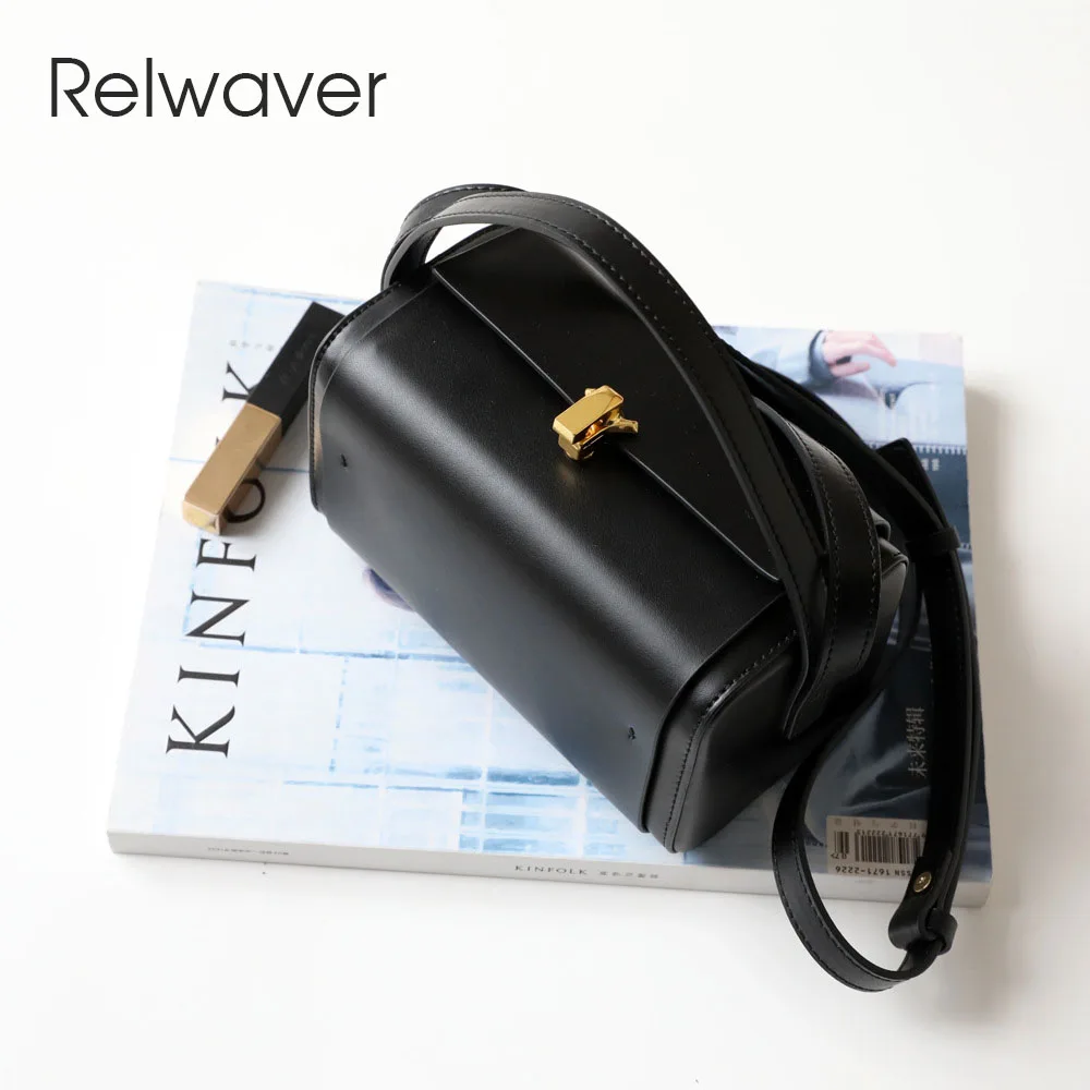 

Relwaver shoulder bag split leather bags for women 2023 summer new in trend chic messenger bag mini black yellow ladies handbags