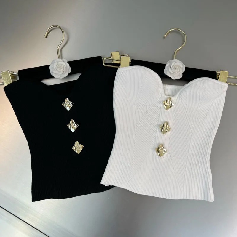 

BORVEMAYS топ-труба вязаный однобортный без рукавов однотонный тянущийся тонкий простой вязаный Топ для женщин WZ1516