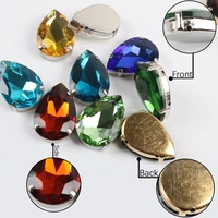 glitter sewing rhinestones for needlework with silver claw teardrop sew on glass crystal stones diy garment clothes shoes