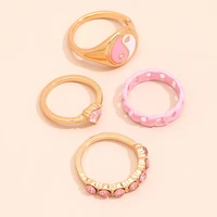 vintage dripping oil pink rings sets for womens girls sweet charm rhinestone ring jewelry