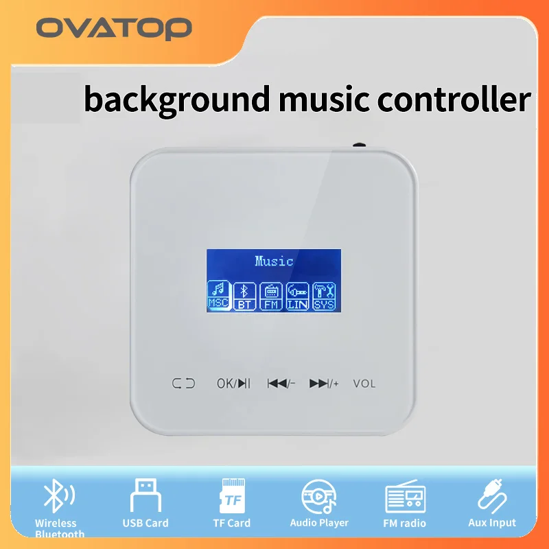 

Mini Bluetooth Amplifier Wall Audio Background Music Player Home Theater Controller Sound System TF Card USB FM OVATOP