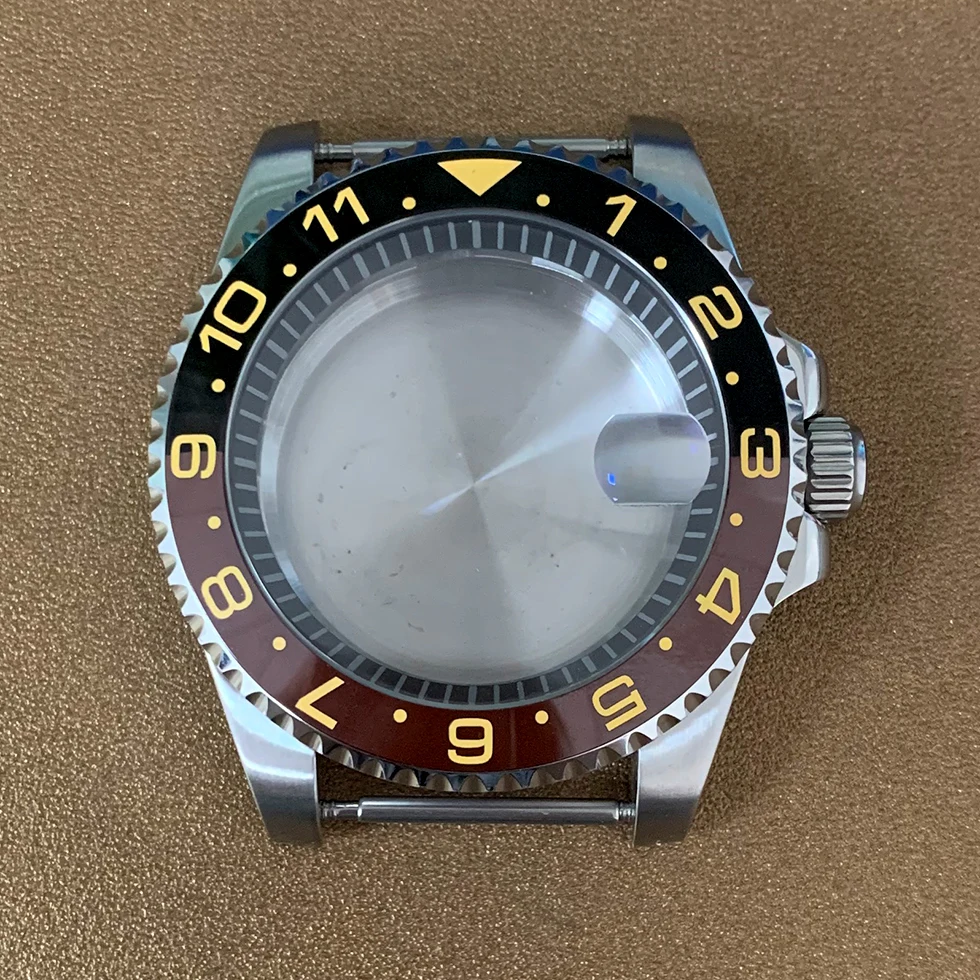 40mm Watch Case Fine Stainless Steel 316L Black Inner Ring Sapphire Glass Ceramic Ring Fit NH35 NH36 Movement Men Watch Part