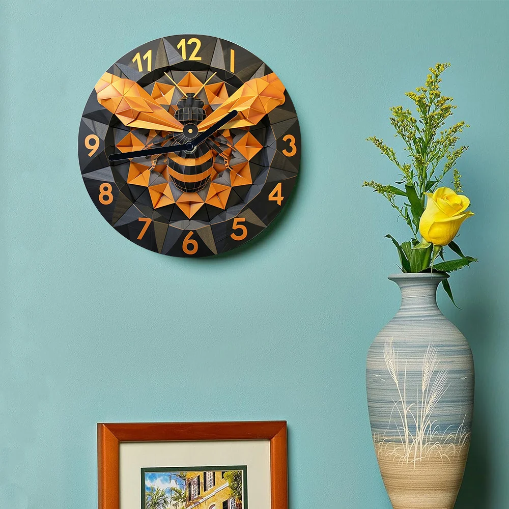 Бесшумные алюминиевые настенные часы с Пчелкой и сотами-идеально подходят для