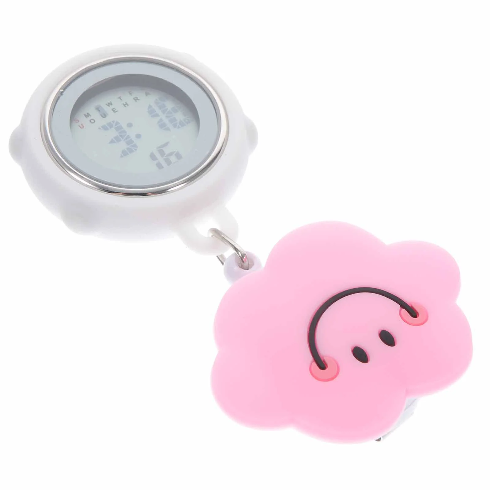 

Ukcoco Retractable Nurse Watches Clip Digital Watches Cute Cartoon Cloud Pattern Smile Round Face Hanging Lapel Pocket Watches