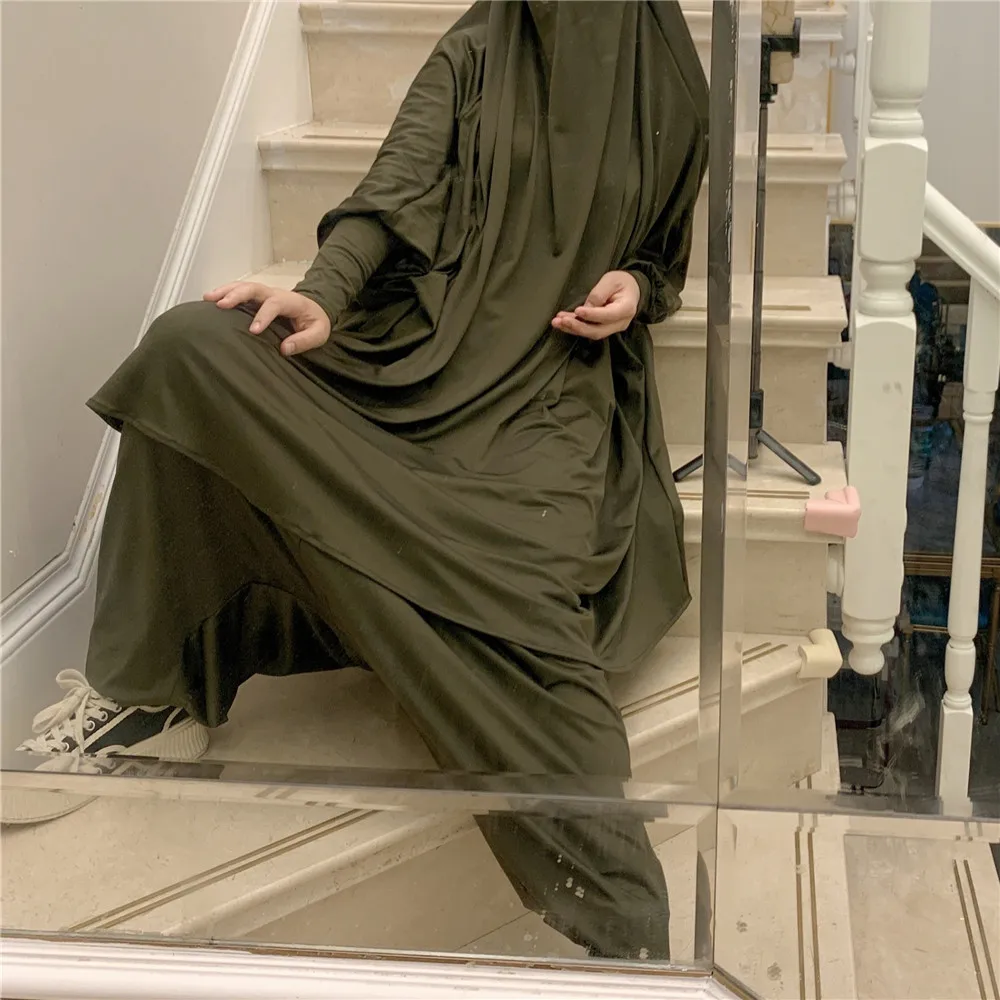 Muslimah Women Clothes Suits Niqab Abaya+Harem Pants 2pcs Robe Sets Full Cover Islamic Ladies Hijab Prayer Dress Free Size