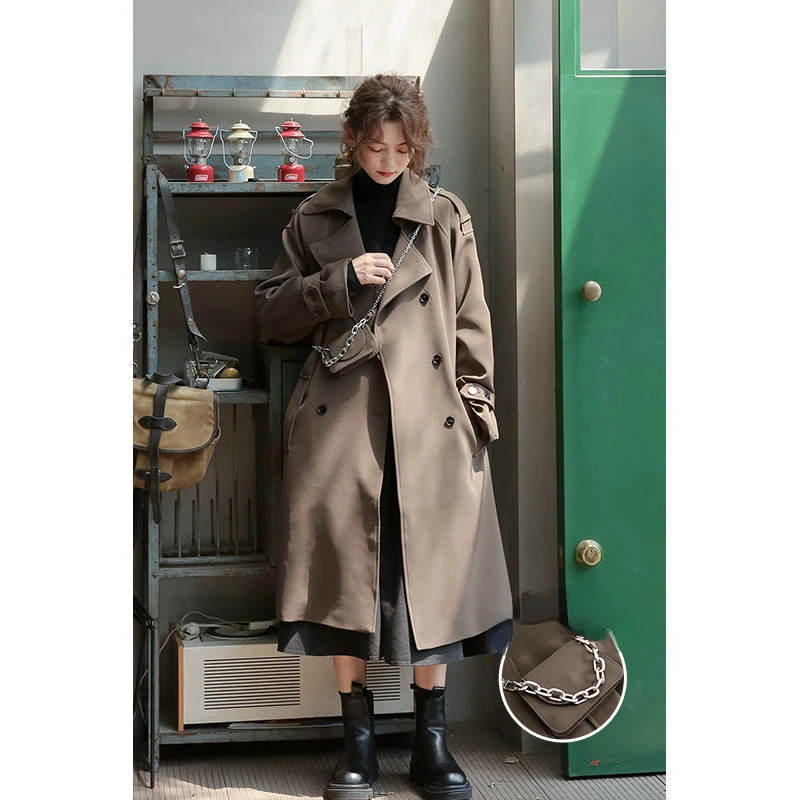 

Trench Coat Women Popular To Show Thin British Style Detachable Belt Korean Version Midi s and Jackets