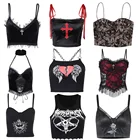 E-girl Готический гранж корсет, короткий топ, винтажный женский черный топ на бретельках, ретро мини-жилет в стиле Харадзюку, в стиле панк, эмо, одежда для Альта
