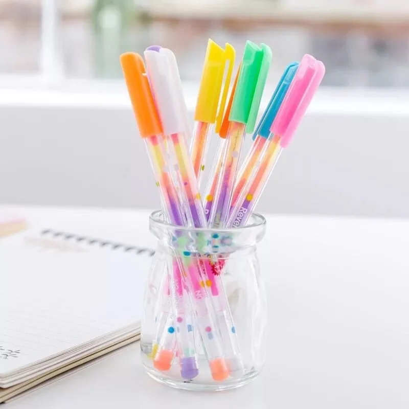 2 шт. Креативный радужный флуоресцентный гелевый ручка Kawaii 6 в 1 Водные пастели для офиса, учебы, школьных канцелярских принадлежностей, студенческих инструментов для живописи.